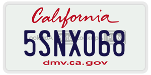5SNX068  license plate in CA