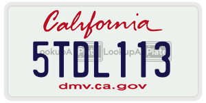 5TDL113 license plate in California