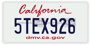 5TEX926 license plate in California