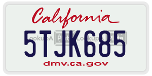 5TJK685 license plate in California