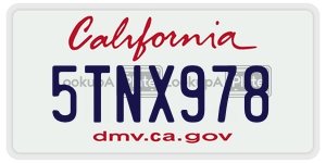 5TNX978  license plate in CA