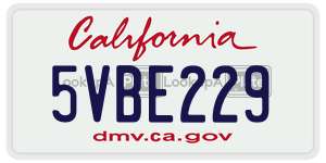 5VBE229  license plate in CA