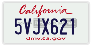 5VJX621 license plate in California