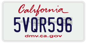 5VQR596 license plate in California