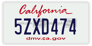5ZXD474  license plate in CA