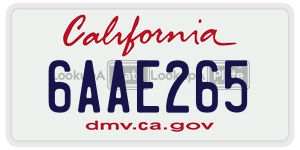 6AAE265 license plate in California