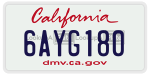 6AYG180 license plate in California