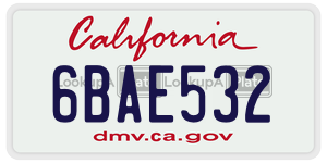 6BAE532 license plate in California