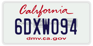 6DXW094 license plate in California