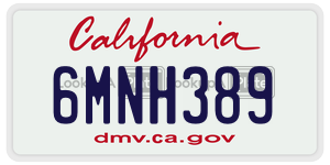 6MNH389  license plate in CA