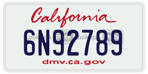 6N92789 license plate in California