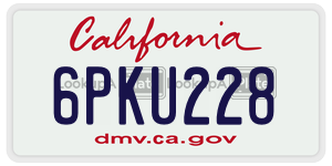 6PKU228  license plate in CA