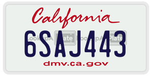 6SAJ443  license plate in CA