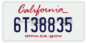 6T38835  license plate in CA