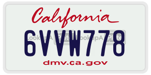 6VVW778 license plate in California