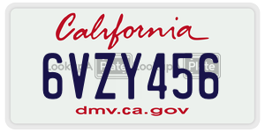6VZY456 license plate in California
