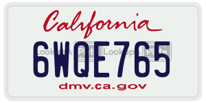 6WQE765 license plate in California