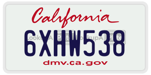6XHW538  license plate in CA