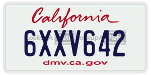 6XXV642  license plate in CA