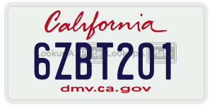 6ZBT201  license plate in CA