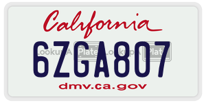 6ZGA807  license plate in CA
