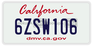 6ZSW106 license plate in California