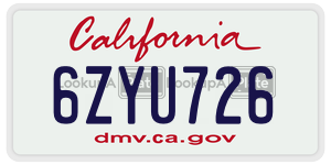 6ZYU726 license plate in California