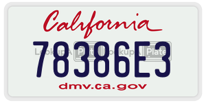 78386E3 license plate in California