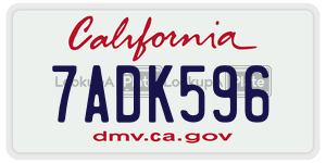 7ADK596  license plate in CA