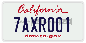 7AXR001 license plate in California