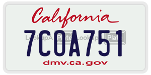 7COA751  license plate in CA
