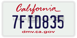 7FID835  license plate in CA