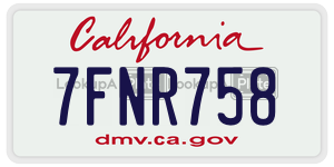 7FNR758  license plate in CA
