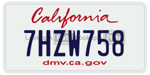 7HZW758 license plate in California