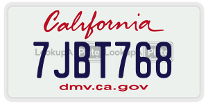 7JBT768 license plate in California