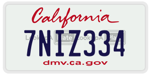 7NIZ334 license plate in California