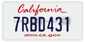 7RBD431 license plate in California