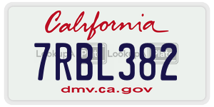 7RBL382  license plate in CA