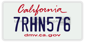 7RHN576 license plate in California