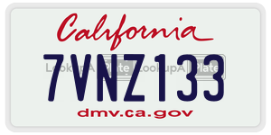 7VNZ133 license plate in California