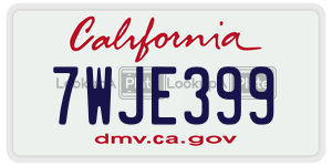 7WJE399  license plate in CA