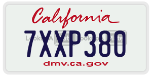 7XXP380 license plate in California