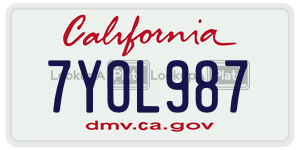 7YOL987 license plate in California