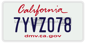 7YVZ078  license plate in CA
