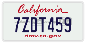 7ZDT459  license plate in CA