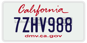 7ZHV988 license plate in California