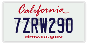 7ZRW290  license plate in CA
