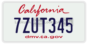 7ZUT345  license plate in CA