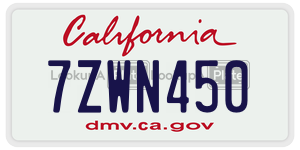 7ZWN450  license plate in CA