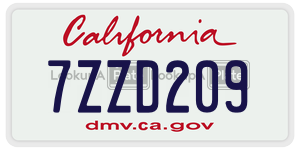 7ZZD209  license plate in CA